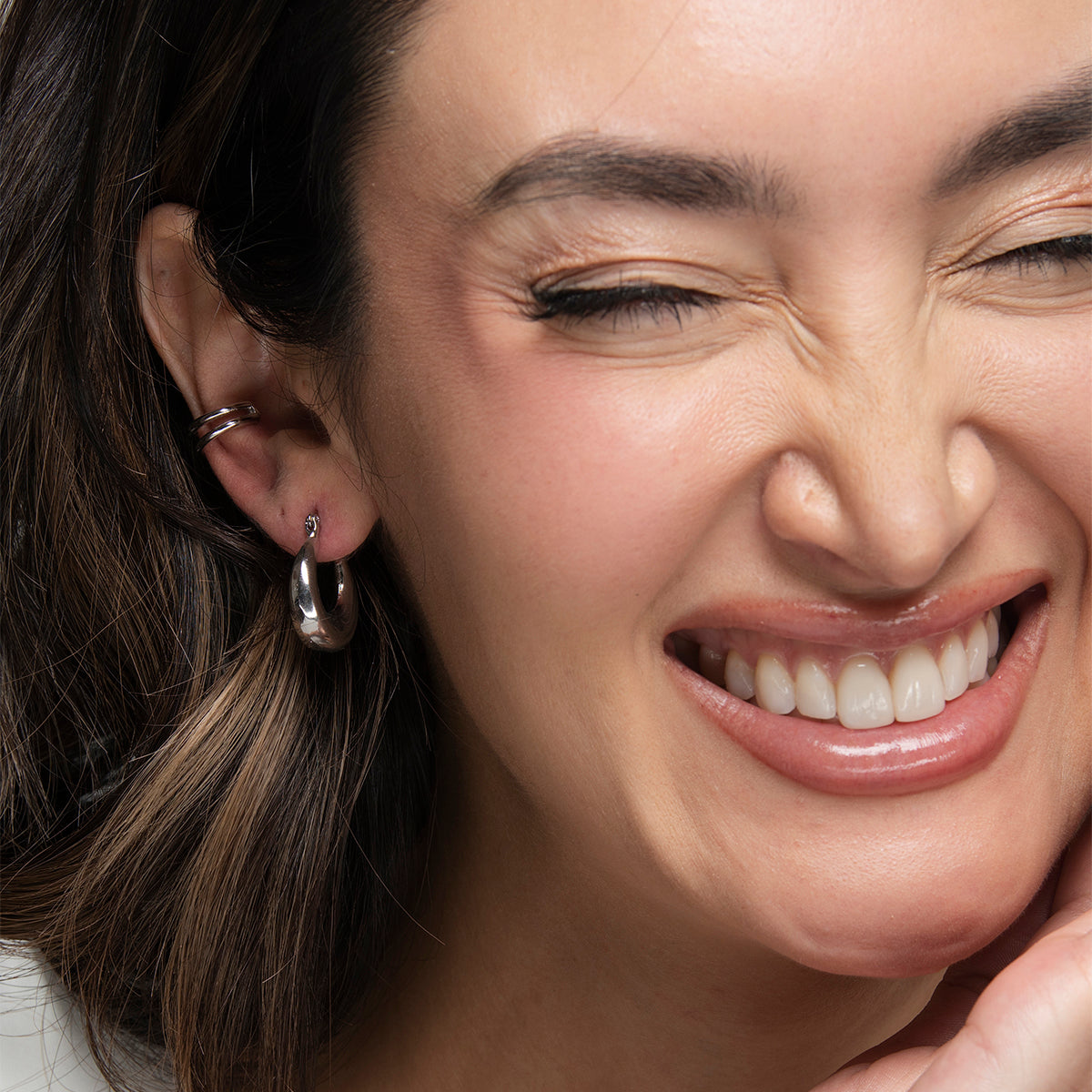 Ear Cuff Double White Rhodium