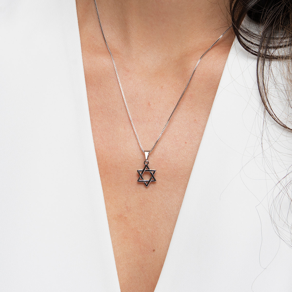 David Star Necklace - White Rhodium