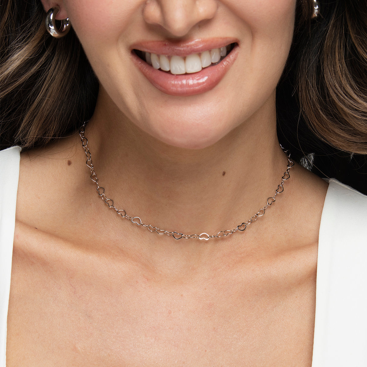 Hearts Choker - White Rhodium