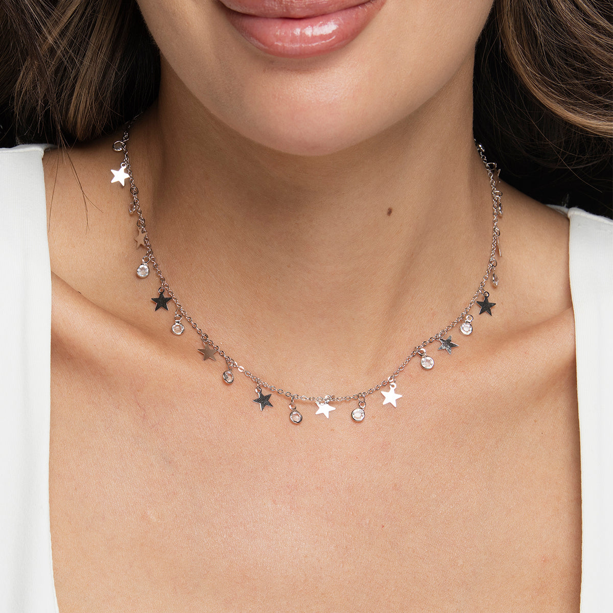 Sophia Stars Choker - White Rhodium