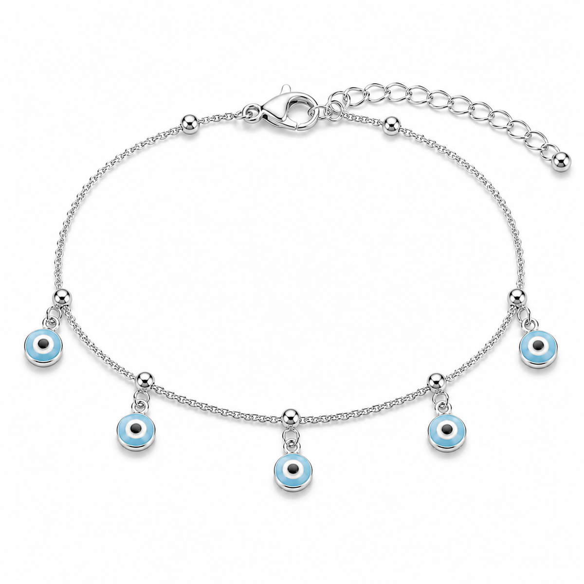 Alina Evil Eye Bracelet - Light Blue - White Rhodium