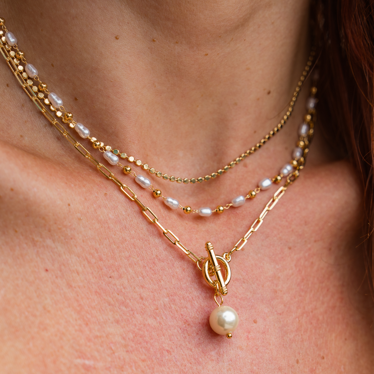 Anna Pearl & Paperclip Necklace - 18K Gold Filled