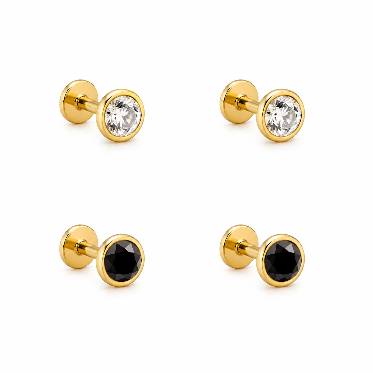Amara Flat Back Earrings - 18K Gold Filled - Black or Clear Set