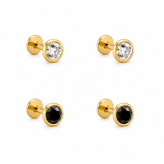 Amara Flat Back Earrings - 18K Gold Filled - Black or Clear Set