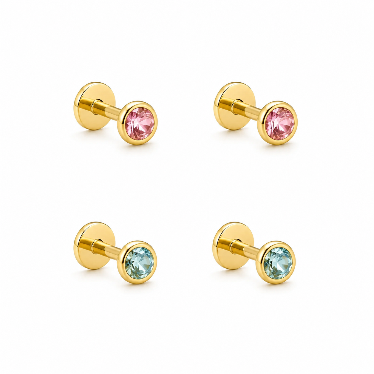 Amara Flat Back Earrings - 18K Gold Filled - Pink or Blue Set