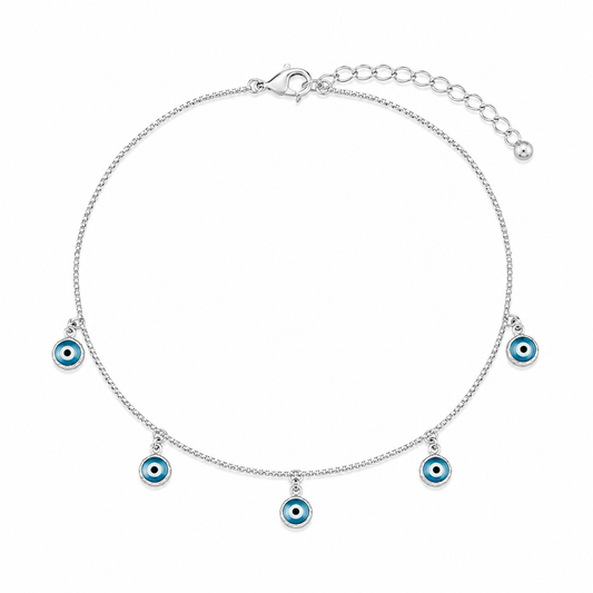 Alina Evil Eye Anklet - White Rhodium