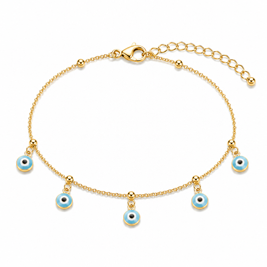 Alina Evil Eye Bracelet - Light Blue - Gold
