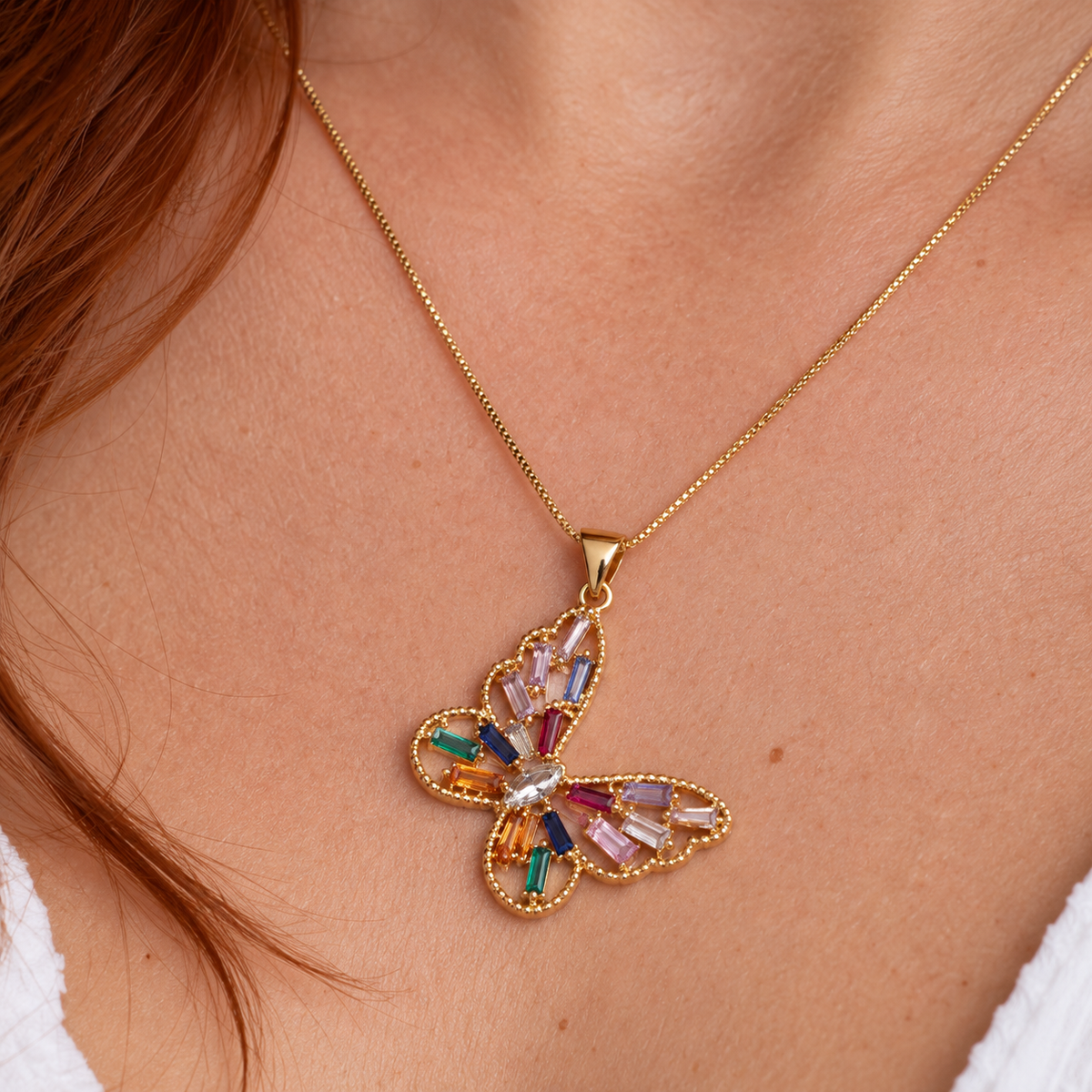 Colorful Butterfly Necklace – 18K Gold Filled with Cubic Zirconias