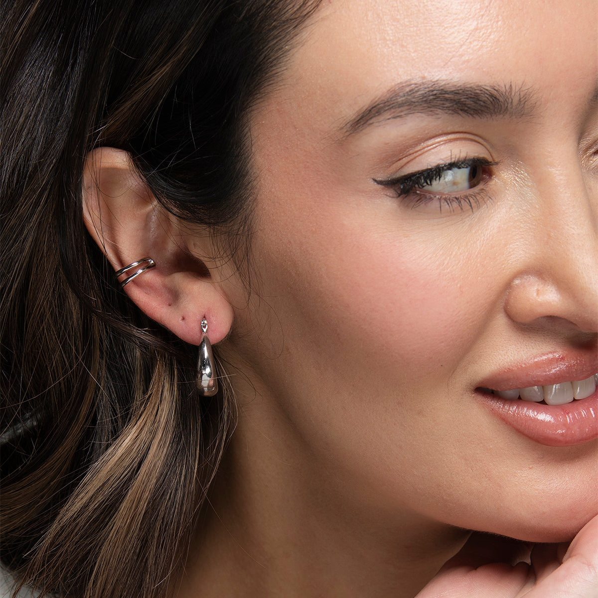 Ear Cuff Double White Rhodium