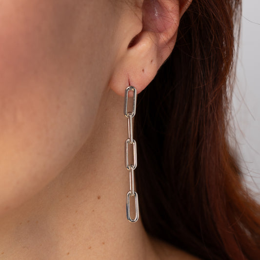 Paperclip Earrings - White Rhodium