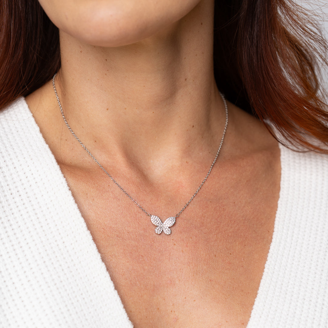 Lavinia Butterfly Necklace - White Rhodium