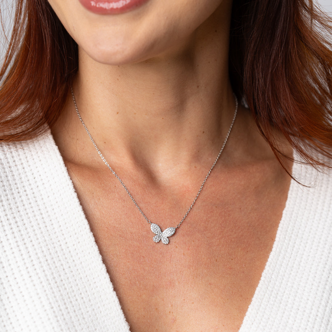 Lavinia Butterfly Necklace - White Rhodium