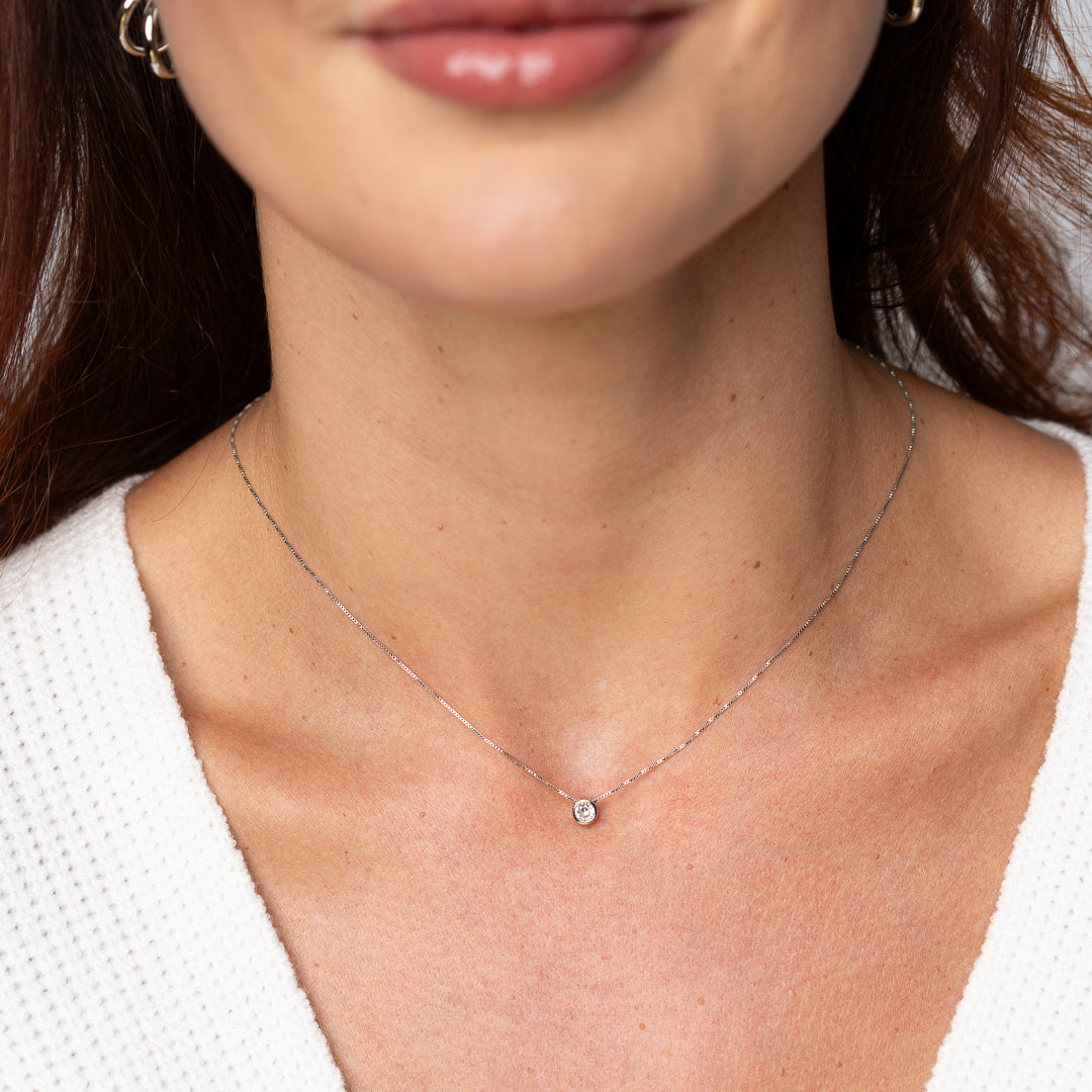 Crystal Pendent Necklace - White Rhodium