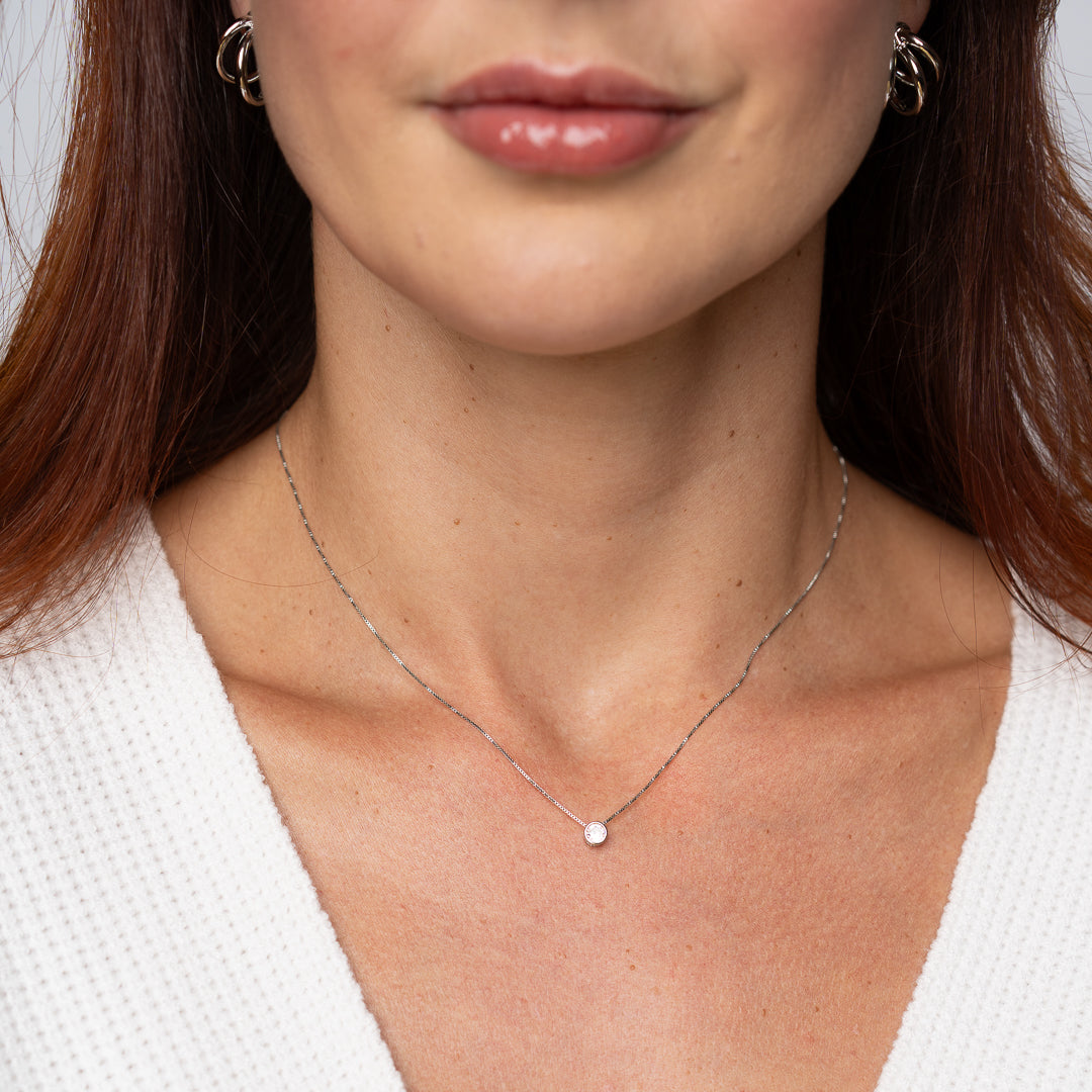 Crystal Pendent Necklace - White Rhodium
