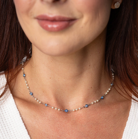 Kat Evil Eye Choker - White Rhodium