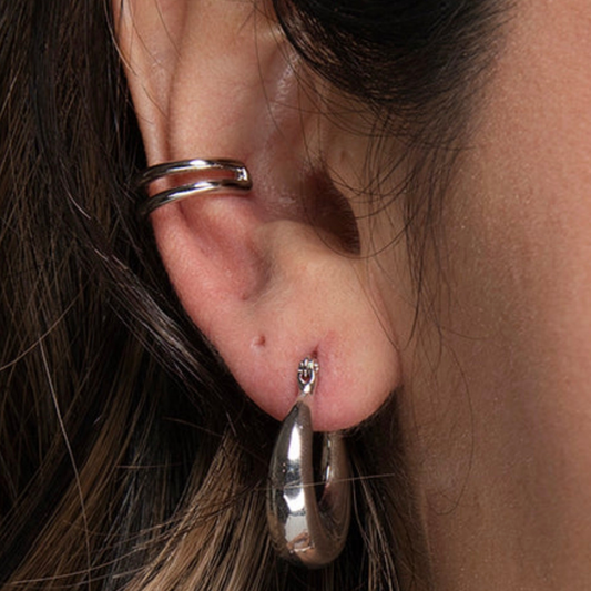 Ear Cuff Double - White Rhodium
