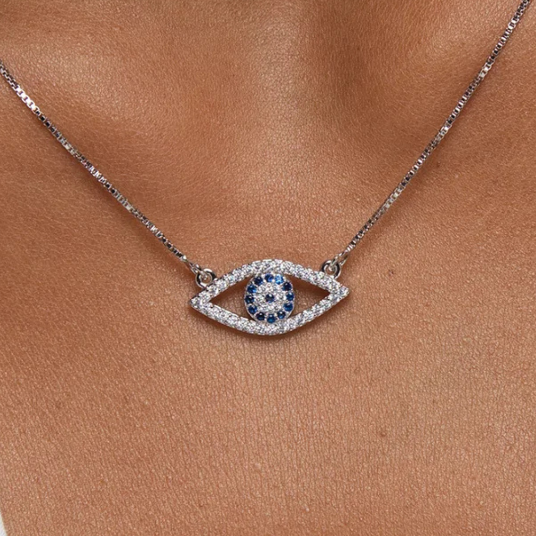 Cami Evil Eye Necklace - White Rhodium