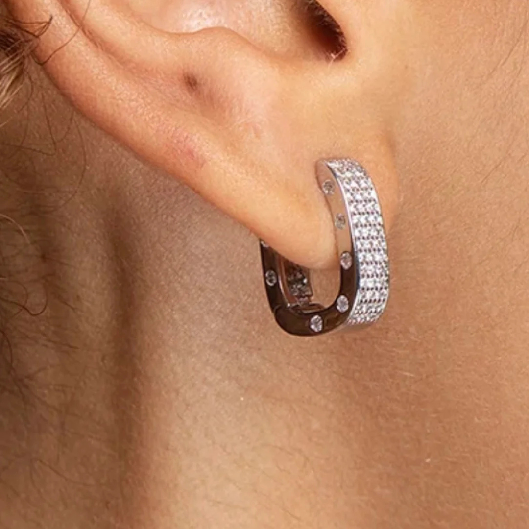 Francesca Square Hoops - White Rhodium