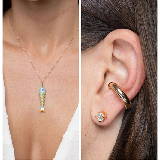 Golden Fish Necklace + Ear Cuff Sasha