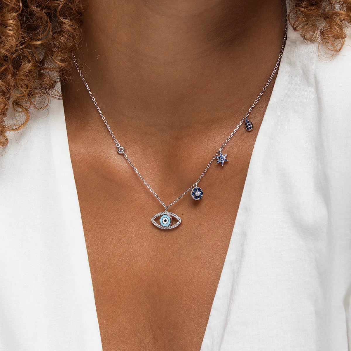 Amaya Evil Eye Necklace + Gianna Tennis Bracelet - White Rhodium