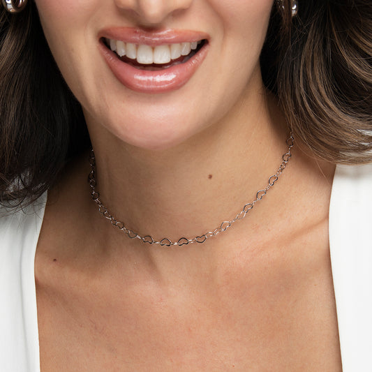 Hearts Choker - White Rhodium
