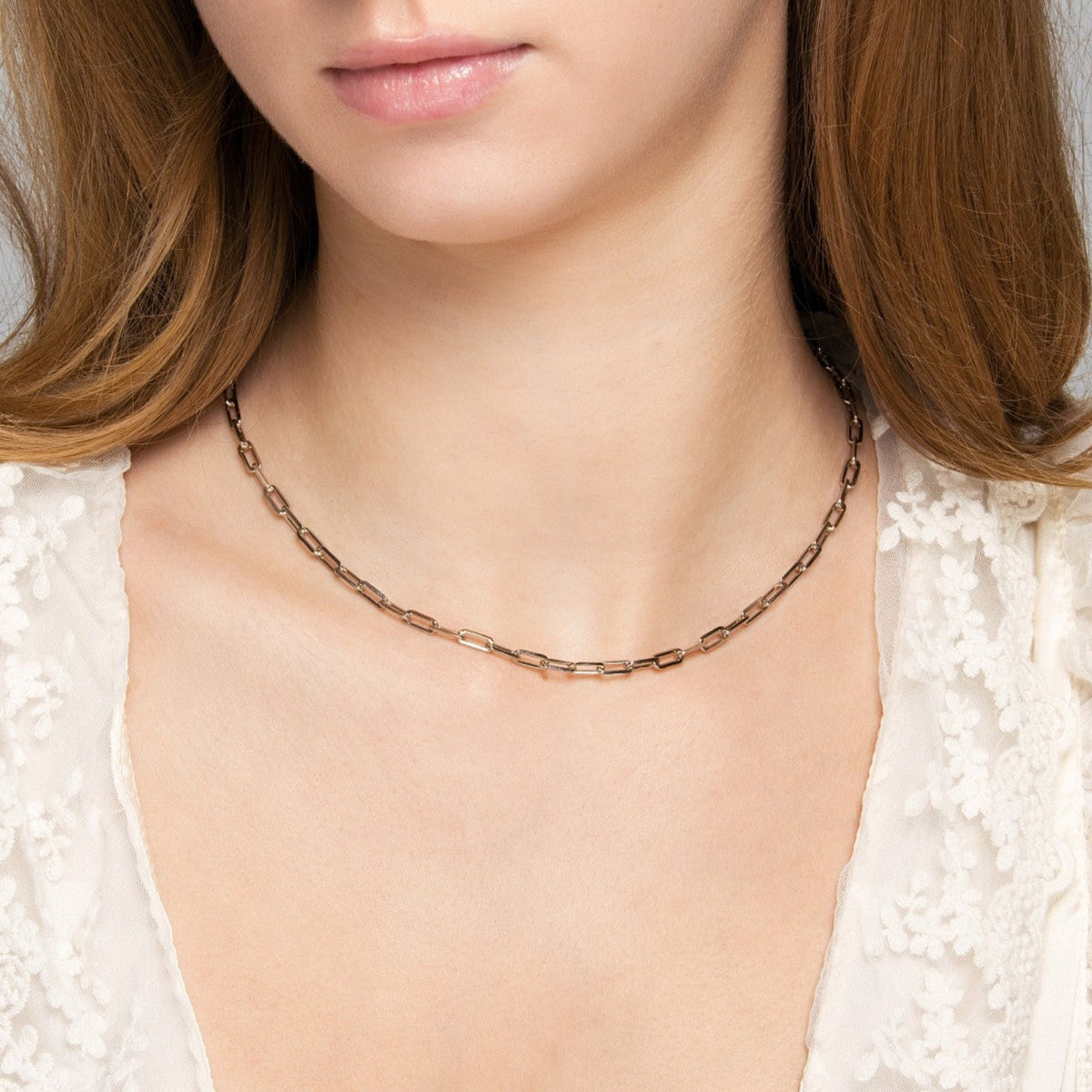 Paperclip Choker - Medium White Rhodium