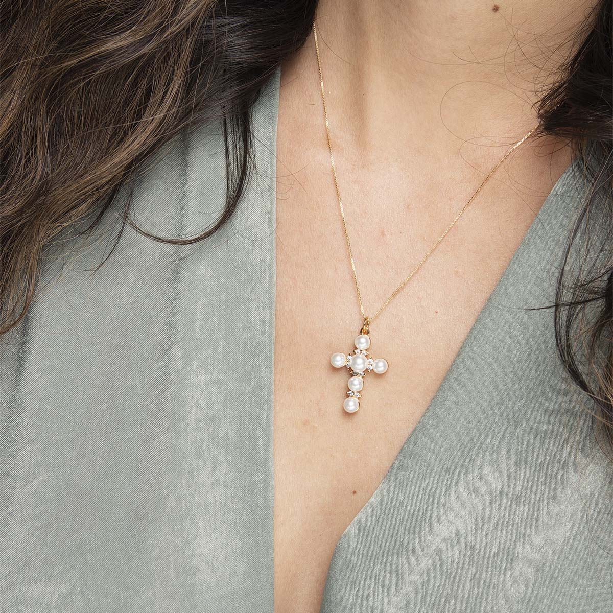 Ariana Pearl Cross Necklace