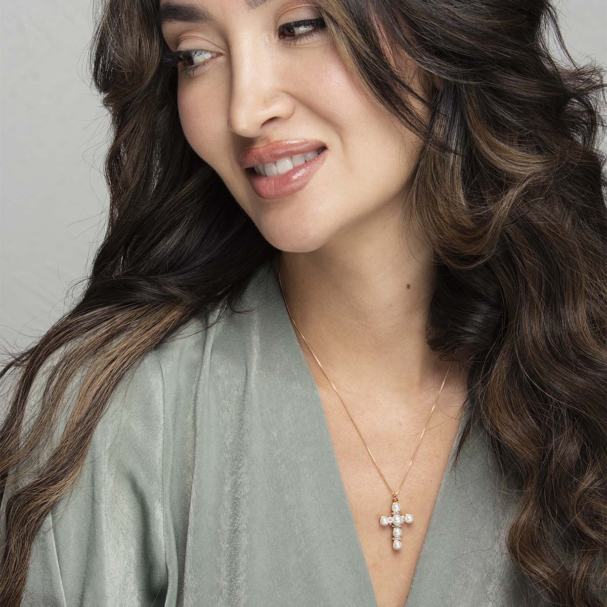 Ariana Pearl Cross Necklace
